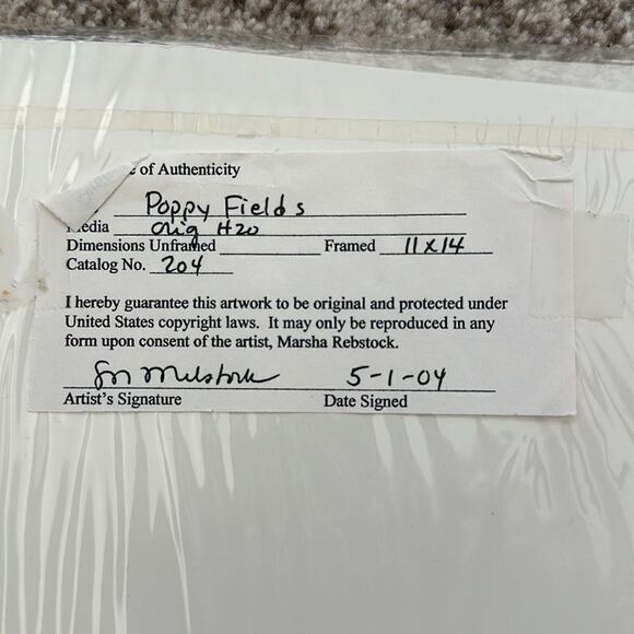Marsha Rebstock Original Poppy Fields H20 Fliral Art 11”x14” - Picture 4 of 4